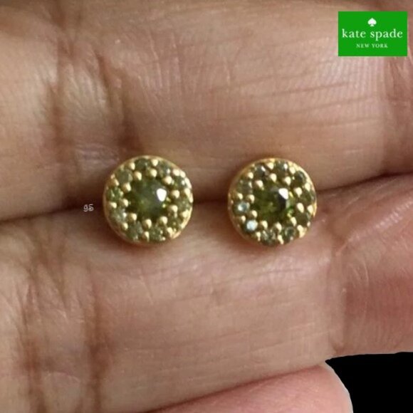 Was 65 KATE SPADE Something Sparkly Pave Stud Earrings Green - 10K Gold - NWT - Picture 15 of 16